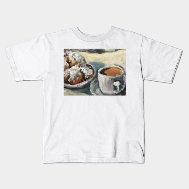 Beignets and Cafe au Lait at the Cafe du Monde Kids T-Shirt by Susan1964